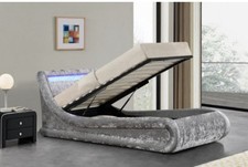 Grey Upholstered Double Ottoman Storage Bed Frame with Mattress