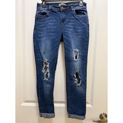 Harmony + Havoc Distressed Skinny Jeans Medium Wash Blue Ripped Denim Size 5