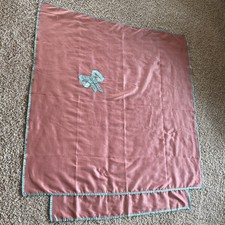 Vintage Hand Sewn Baby Crib Cover Salmon Teal Satin Trim 55x50