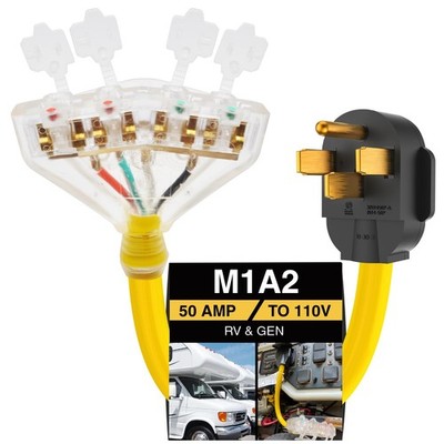 50 Amp to 20 Amp Adapter 110 RV Distribution NEMA 14-50P 4 Prong Male to 4X 5...