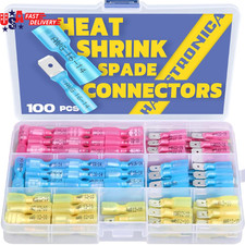 100Pcs Heat Shrink Spade Connectors,Awg 22-10 Quick Disconnect Wire Connectors-F