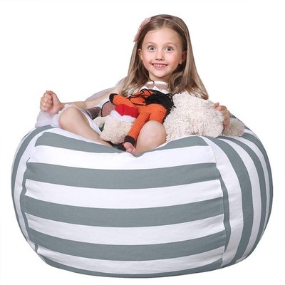 Grey XLarge Stuffed Animal Storage Bean Bag Chair Cover Cotton Canvas
