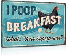 Tin Metal Sign Coop Funny Chicken Egg I Poop Breakfast Wall Art 8x12