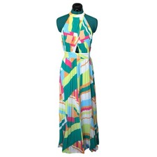 Flying Tomato Pleated Multicolor Halter Maxi Dress Size L