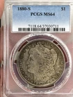1880 S PCGS MS64  TONED MORGAN SILVER DOLLAR VIVID COLOR  TONING "PL FIELDS"