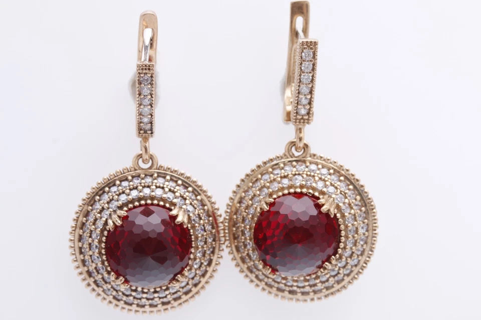 Turkish Handmade Jewelry Hurrem Round Ruby  925 Sterling Silver Earring - Image 2 of 4