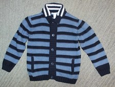 Janie And Jack Boys Blue / Navy Striped Cardigan Sweater - Size 6 - EUC