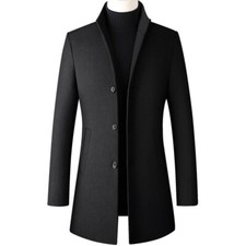 Hommes Simple Boutonnière Fashion Manteau Laine Blend Veste Décontracté Affaires
