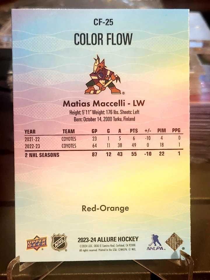 Matias Maccelli 2023-24 Upper Deck Allure Color Flow - Red-Orange #CF-25 Arizona - Image 2 of 2