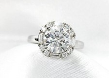 1.5ct Round Cut Moissanite Solitaire Halo Engagement Ring 14k White Gold Plated