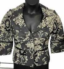 White House Black Market Size 4 Cream Black Jacquard Brocade Blazer Tapestry
