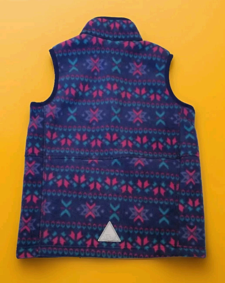LL Bean Girl's Fleece Purple Fair Isle Print Full Zip Pockets Vest! S Excellent  - Image 2 of 3