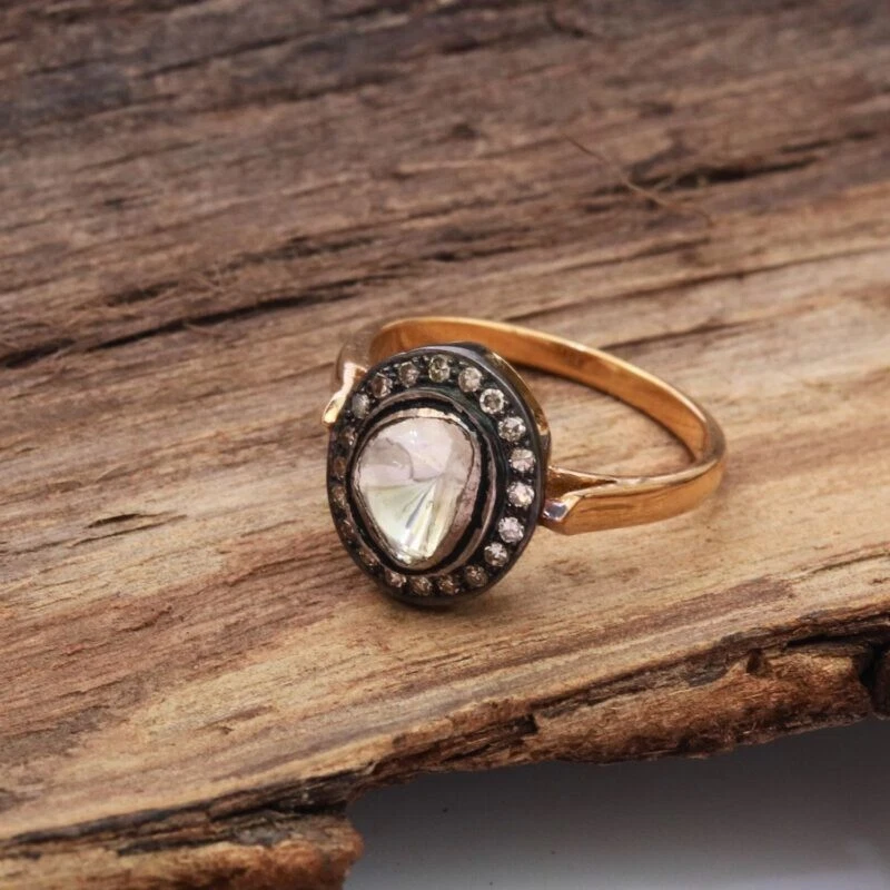 Pave & Rosecut Diamond Ring-925 Sterling Silver-Bohemian Ring-Elegant Ring-Gift - Image 2 of 4