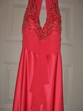 IGNITE Evenings Orange Halter Sequin/Beaded Top Flared Gown Prom Full Length 6
