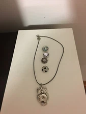 4 Snap On Button Charms 18mm and 1 necklace- Fits all Snap On Jewelry