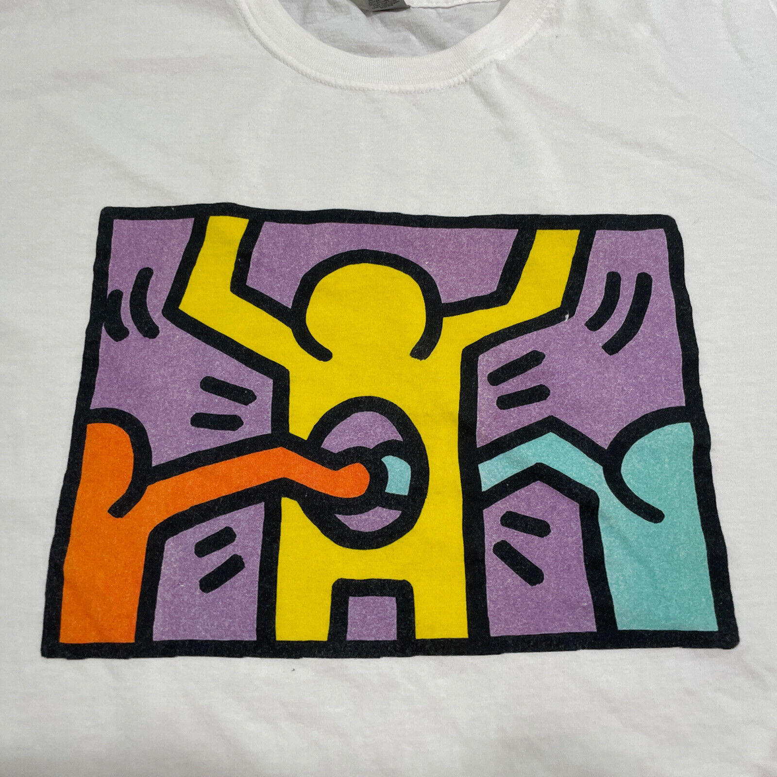 Vintage KEITH HARING Gildan Softstyle 2XL Mens T-shirt Rare Image - Picture 1 of 8