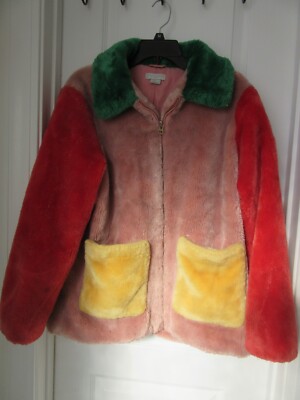 Stella McCartney Kids Color Block  Faux Fur Jacket Sz 14Y / Girl's Large