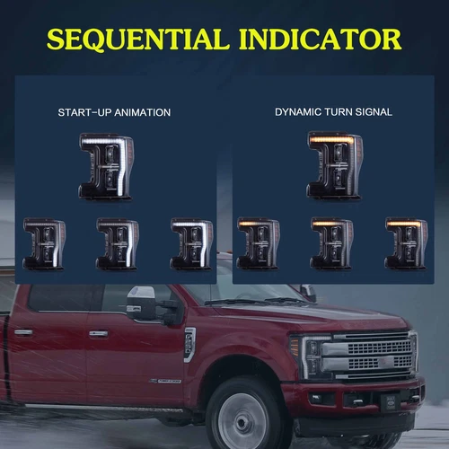 VLAND Headlights Fit 2017-2019 Ford F-250 F350 F450 F550 Super Duty Animation - Picture 8 of 9