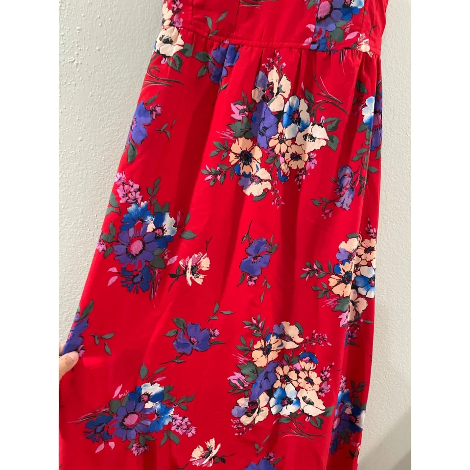 BANDA DE GITANOS MUJER MAXI VESTIDO ROJO FLORAL BUSTIER VERANO SIN MANGAS TALLA S Foto 3 de 4