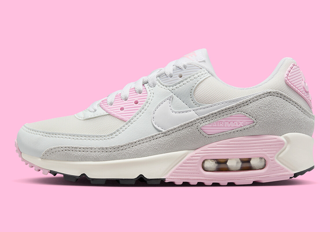 Женские кроссовки Nike Air Max 90 Белые, нежно-розовые, парусно-серые FN7489-100 в стиле ретро