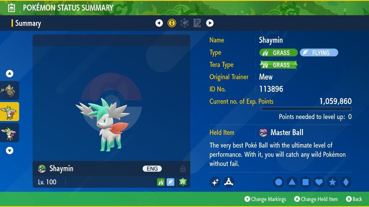 6IV Shiny Shaymin Sky Forme Pokemon Scarlet and Violet