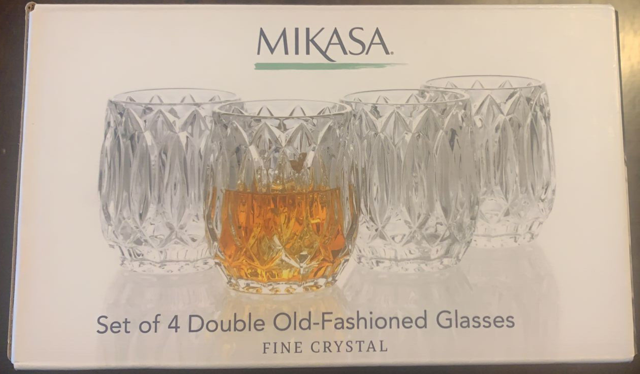 Mikasa Set of 4 Double Oldfashioned Glasses Fine Crystal Saxon 10oz