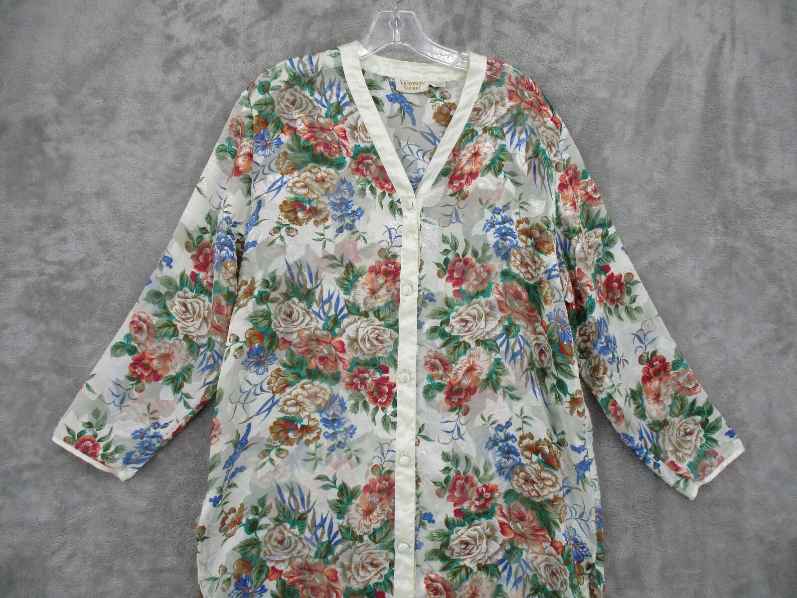 UNDERCOVER Abito da notte vintage Victorias Secret piccolo piccolo trasparente floreale etichetta oro cottage