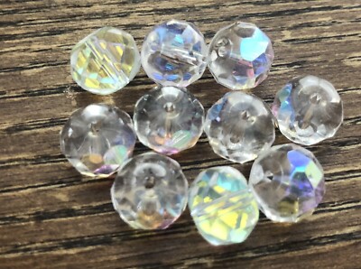 Vintage German Clear Ab Ultra Faceted Chubby Rondell Glass Bead Lot