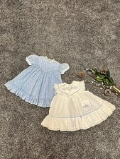 Vintage Handmade Two Piece Apron Toddler 2t White Pinafore Blue Floral Dress