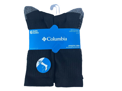 Columbia Men's Athletic  Crew Socks Black  SZ Large 6-12  (6 Pairs) Super Soft