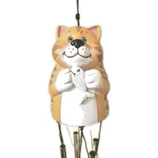  Wind Chime 4" Small Terracotta Clay Cat Spoonliques Hand Crafted