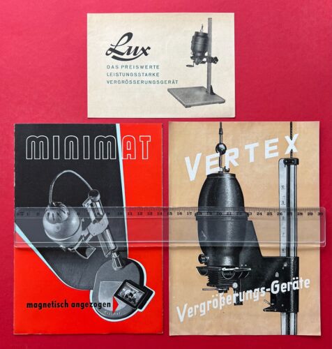 3 x DDR Reklame Prospekt 1954 - 56 Vergrößerungs Geräte Minimat Vertex  ( F22579 - Bild 1 von 5