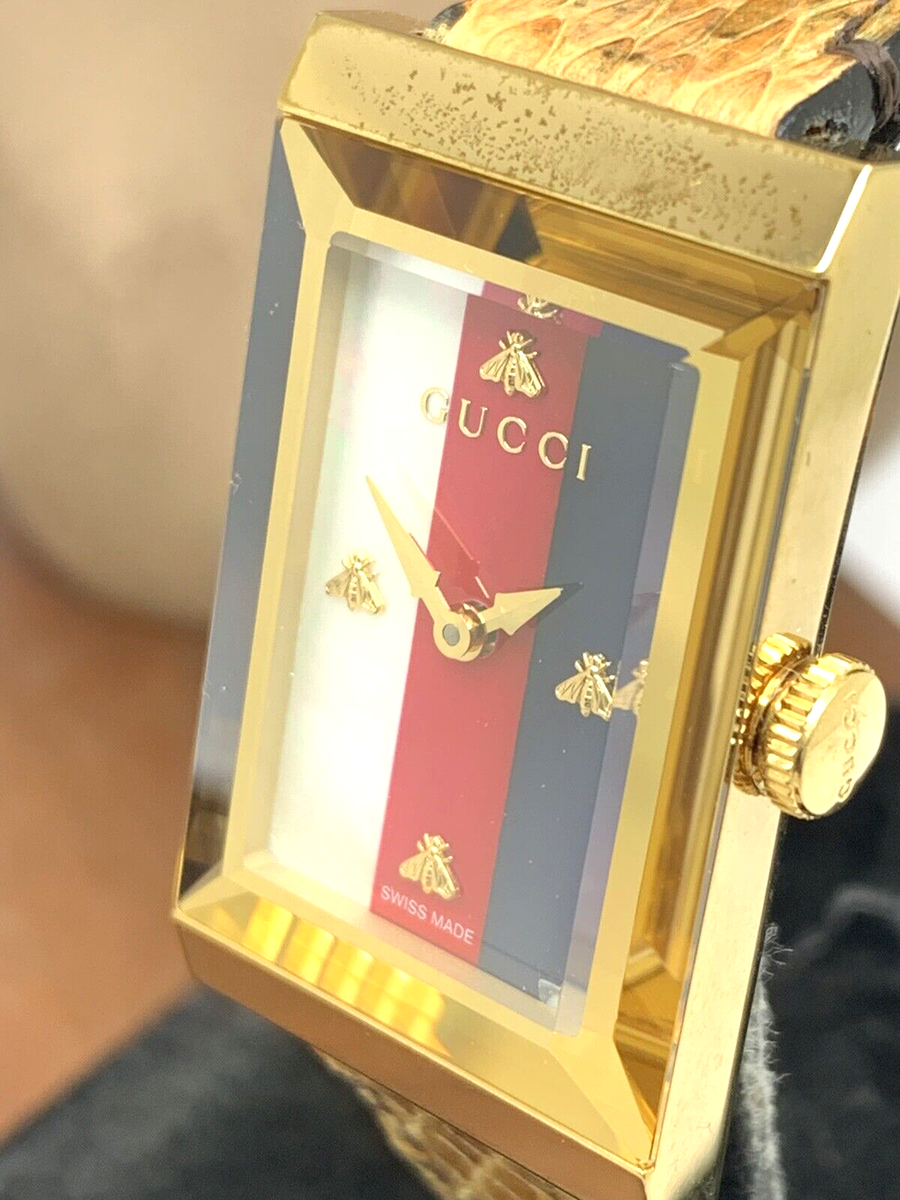 Gucci Women's Watch YA147402 G-Frame Gold Rectangular Dial Swiss