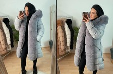 Faux Fur Hooded Padded Long Coat