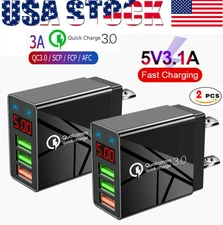 2Pcs 3 Port Fast Quick Charging Wall Charger LED QC 3.0 3-USB Hub Power Adapter 