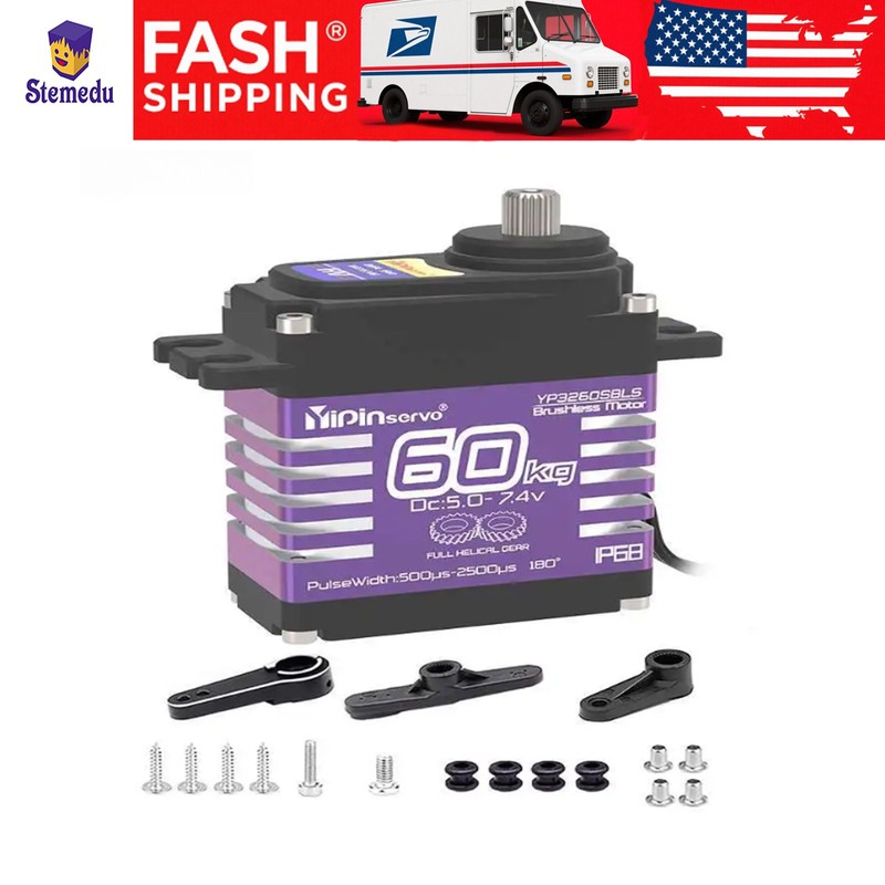 60KG High Torque Digital Servo 5-7.4V Brushless Motor Metal Arm for RC Cars US