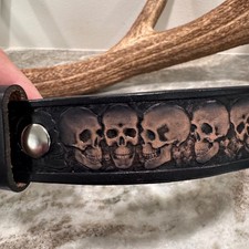 Leather Skull Belt, Goth, Western or Biker belt, Skull Tooled Brown Leather
