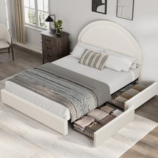 Full Size Bed Frame ,Upholstered Platform Bed Frame w/Round Headboard  Drawers