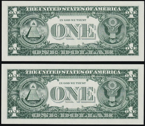 USPC TWO FR 1619 $1 1957 SILVER CERTIFICATES, UNC (GEM) WITH SEQ SERIAL#'s - Picture 3 of 6