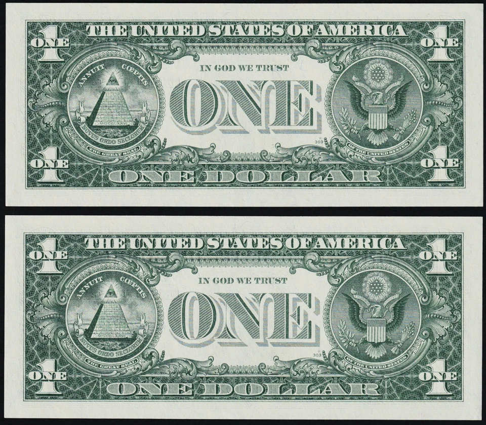 USPC TWO (X2) FR 1619 $1 1957 SILVER CERTIFICATES, UNC (GEM) WITH SEQ SERIAL#'s - Image 2 of 4