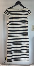 J.Crew Sheath Dress Ivory Gray Stripe Cap Sleeve Size 2 Cotton Blend Lined