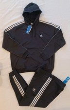 New Men's Adidas Originals Trefoil Fleece Sweatsuit Black/White Size Large