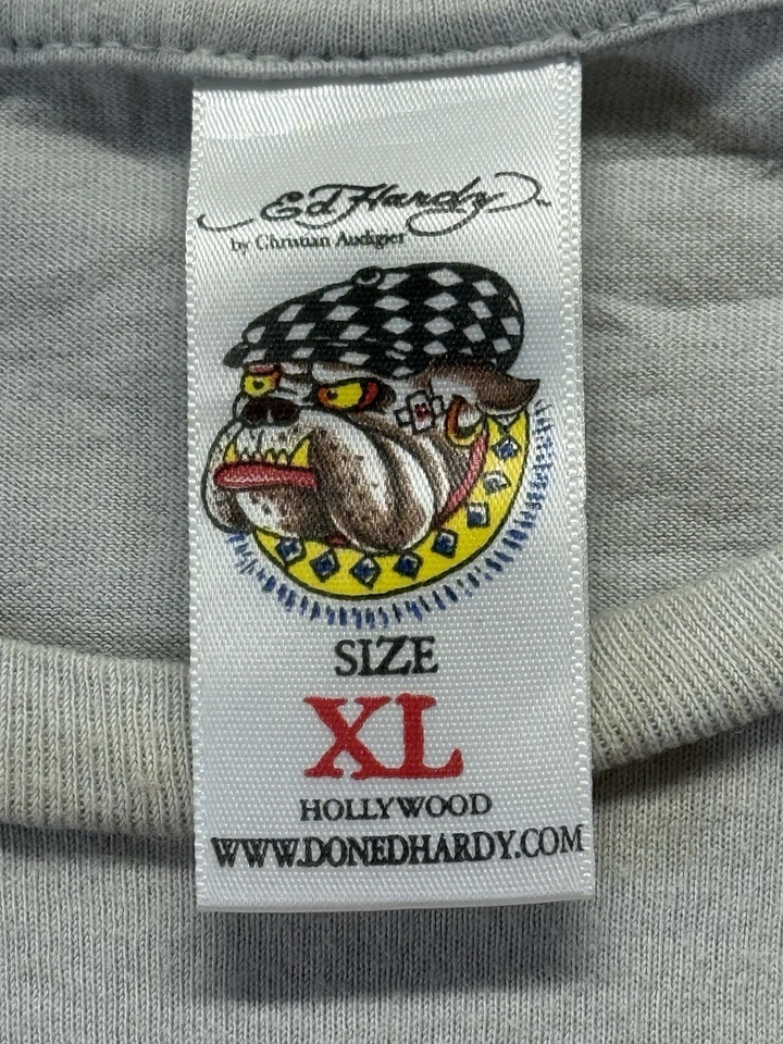 Camiseta vintage ED HARDY CALAVERA SERPIENTE ESTRÁS Japón TATUAJE GRIS XL Y2k Foto 3 de 4