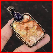 Copper Radiant Birds Eye Jasper Gemstone African Amethyst Wire Wrapped Pendant