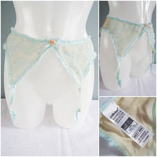 Vintage Suspender Belt 1990s  Aqua Lace St Michael Stockings Garter Clip Ladies