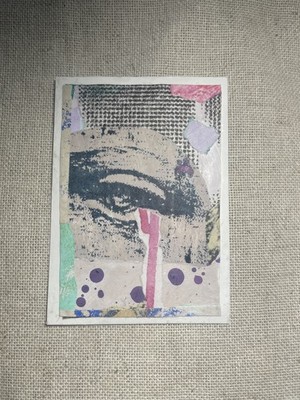 ACEO  Original Art Card EYE DETAIL Mixed Media Monoprint Collage Dripping Paint