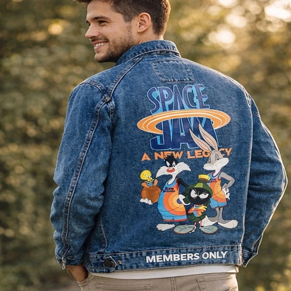 Members Only Space Jam A New Legacy Denim Jacket Mens L Blue Cotton NWT image 1