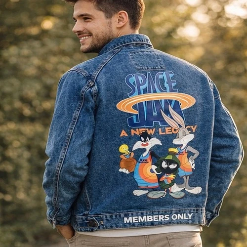 Members Only Space Jam A New Legacy Denim Jacket Mens L Blue Cotton NWT - product listing photo