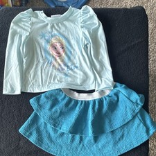 Disney Girls Blue/Teal Graphic Print Top  Ruffle Skirt 2-Piece Set 3Y