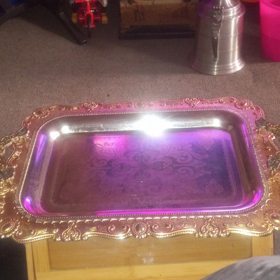 Ornate Baroque Silver Gold Metal Serving Trays Set of 2 with Handles, Glossy